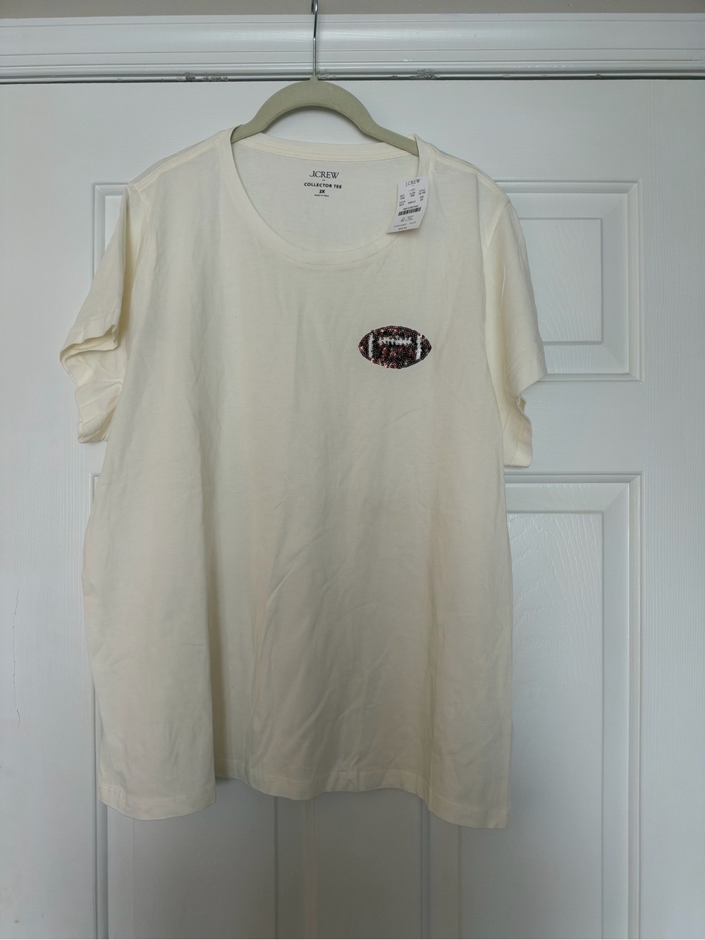 J. Crew Cream Short Sleeve Tee with Embroidered Football